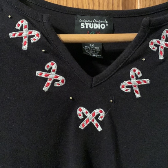 Ladies candy cane Christmas tops size 2X by designers, original studio joy - Picture 2 of 3